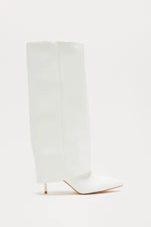 Arielle Overlay Knee High Boots - White