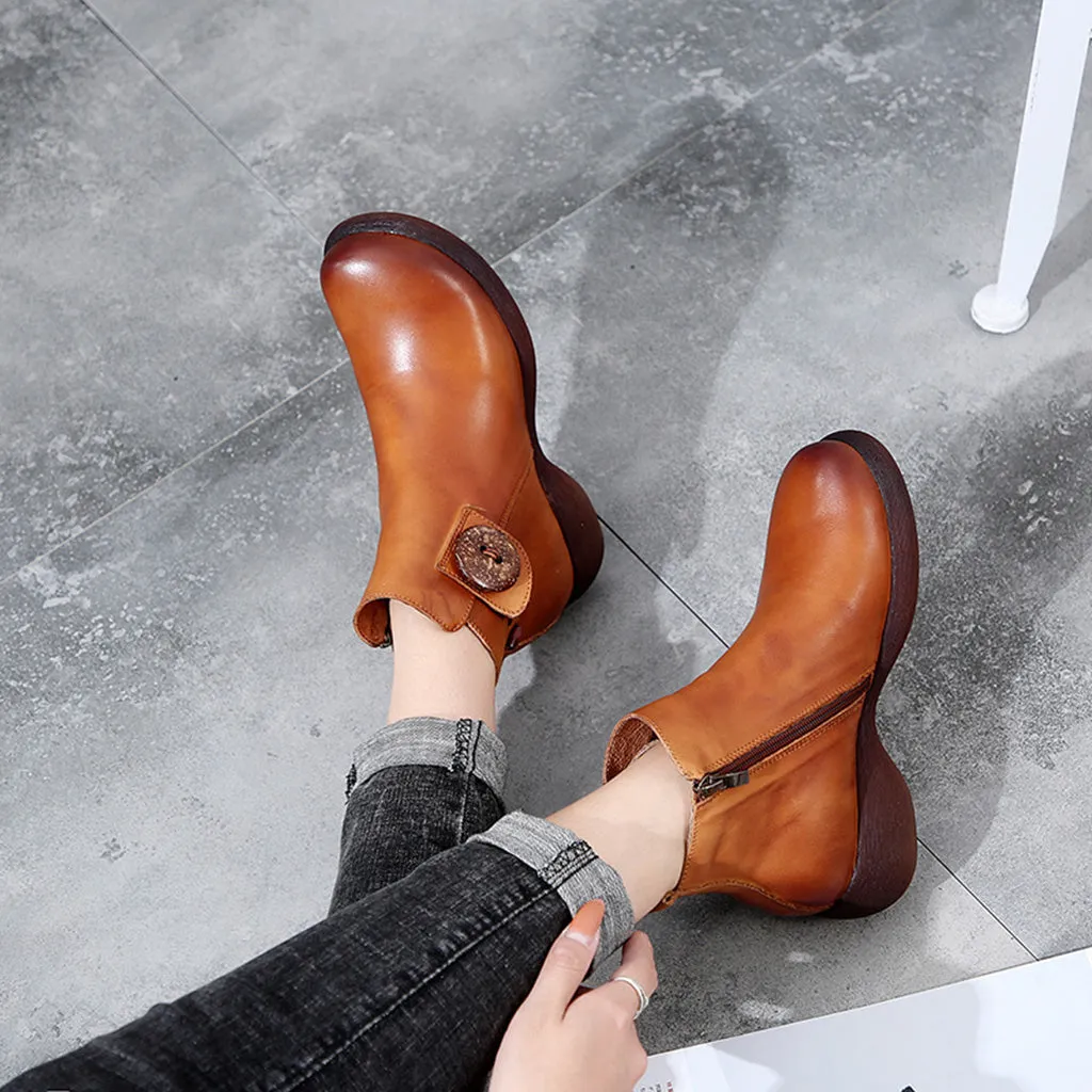 Autumn Retro Leather Handmade Women's Boots | Gift Shoes