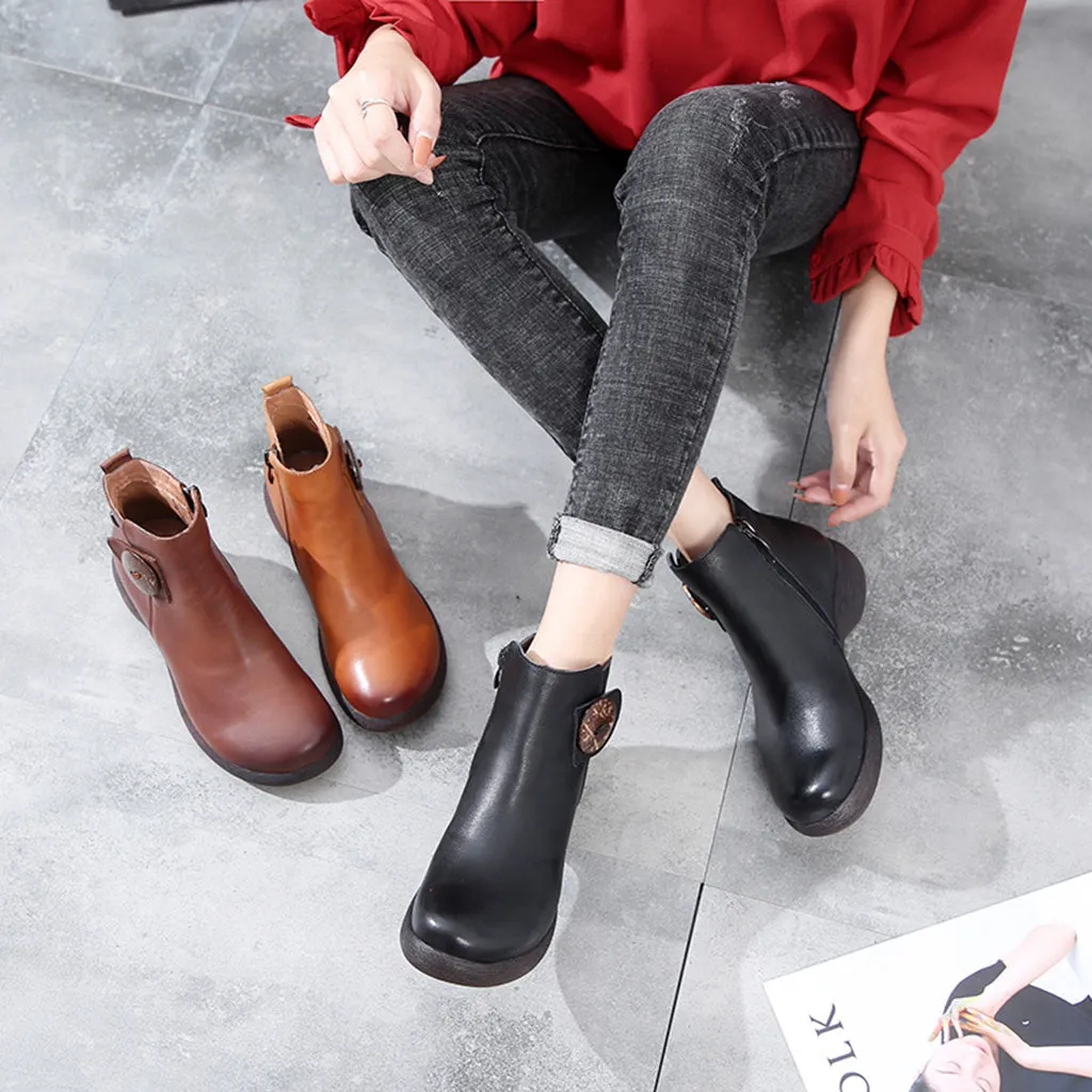 Autumn Retro Leather Handmade Women's Boots | Gift Shoes