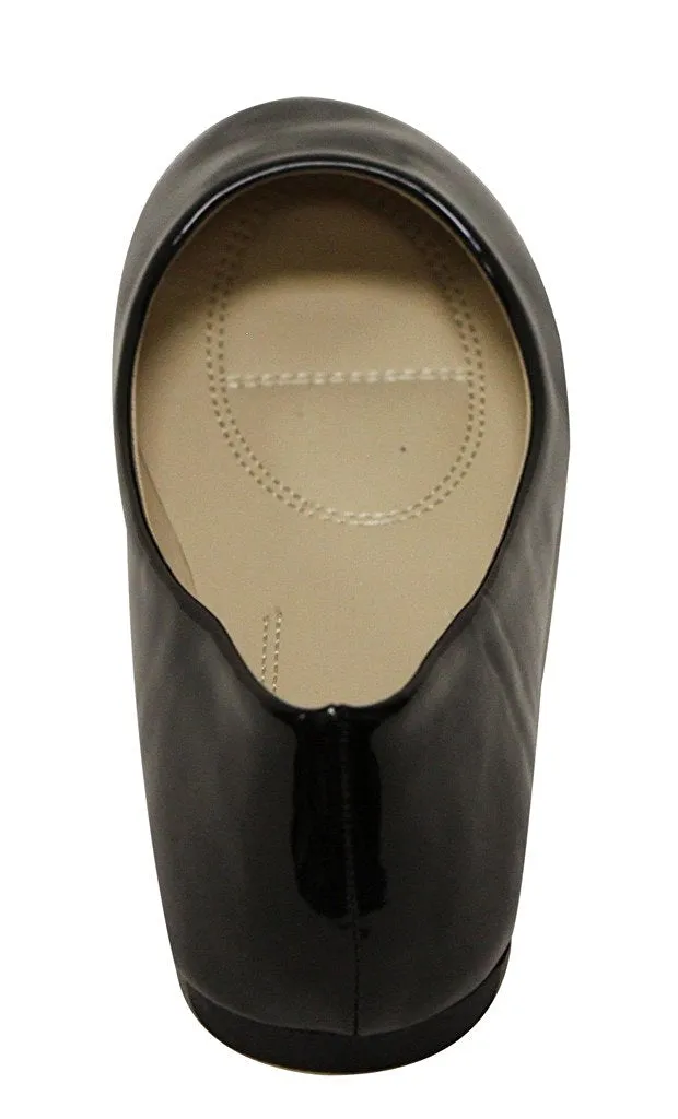 Bella Marie Stacy-11 Women's round toe patent leather slip on boat ballet flat shoes