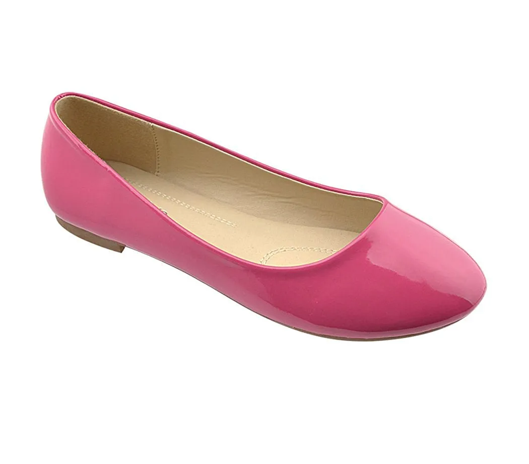 Bella Marie Stacy-11 Women's round toe patent leather slip on boat ballet flat shoes