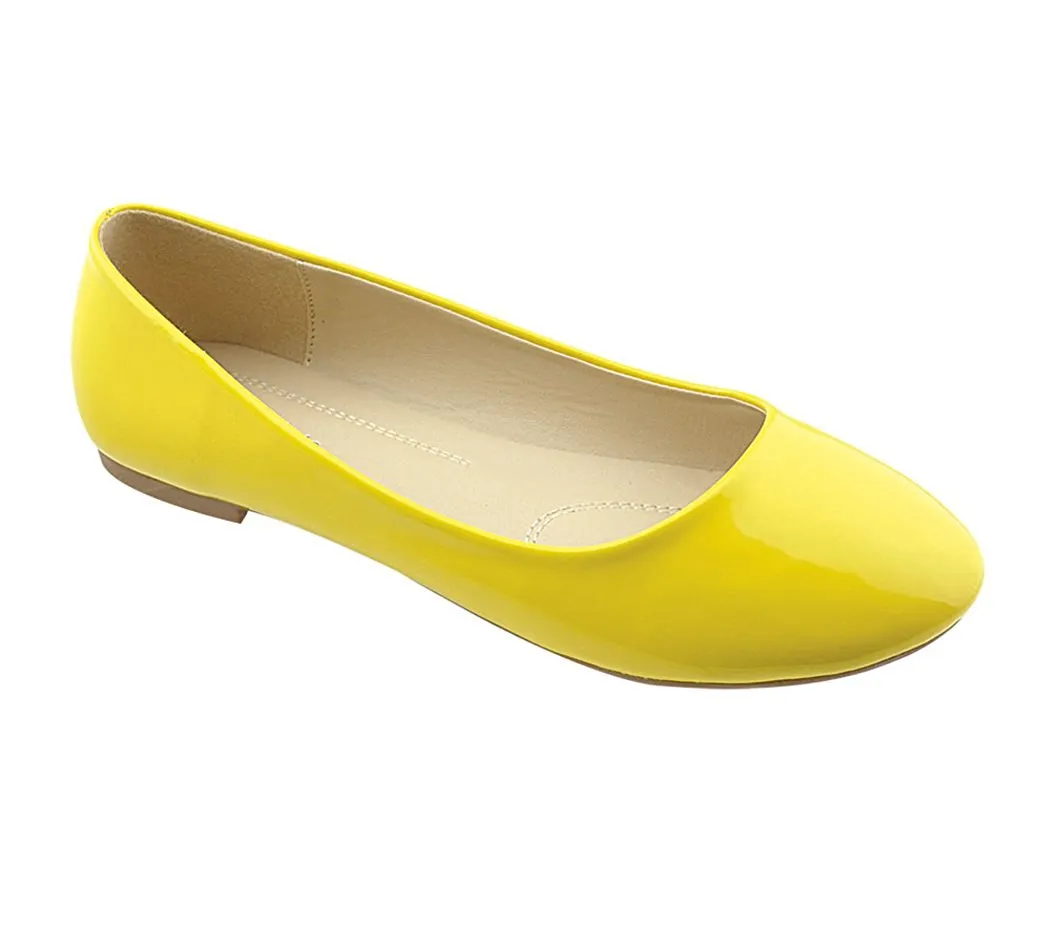 Bella Marie Stacy-11 Women's round toe patent leather slip on boat ballet flat shoes