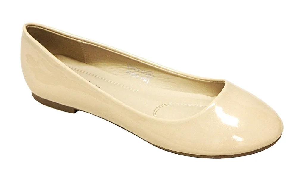 Bella Marie Stacy-11 Women's round toe patent leather slip on boat ballet flat shoes