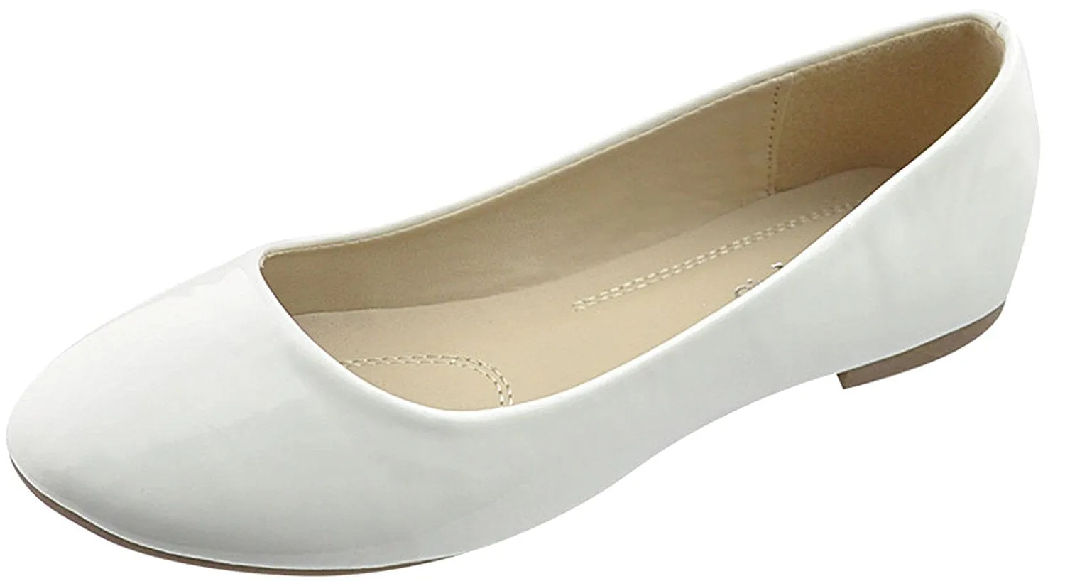 Bella Marie Stacy-11 Women's round toe patent leather slip on boat ballet flat shoes