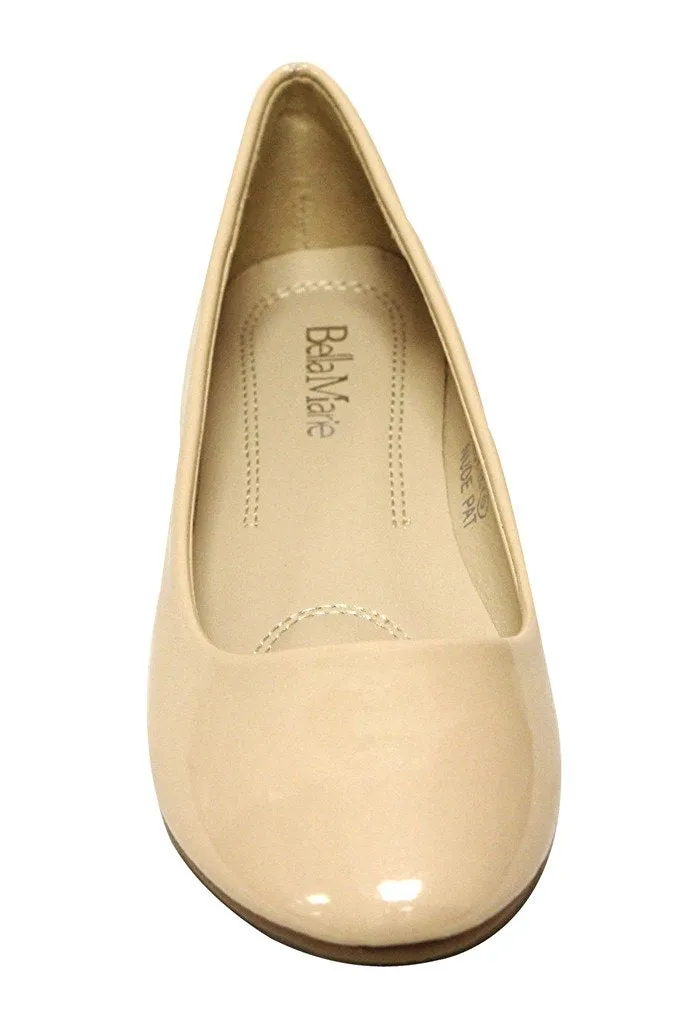 Bella Marie Stacy-11 Women's round toe patent leather slip on boat ballet flat shoes