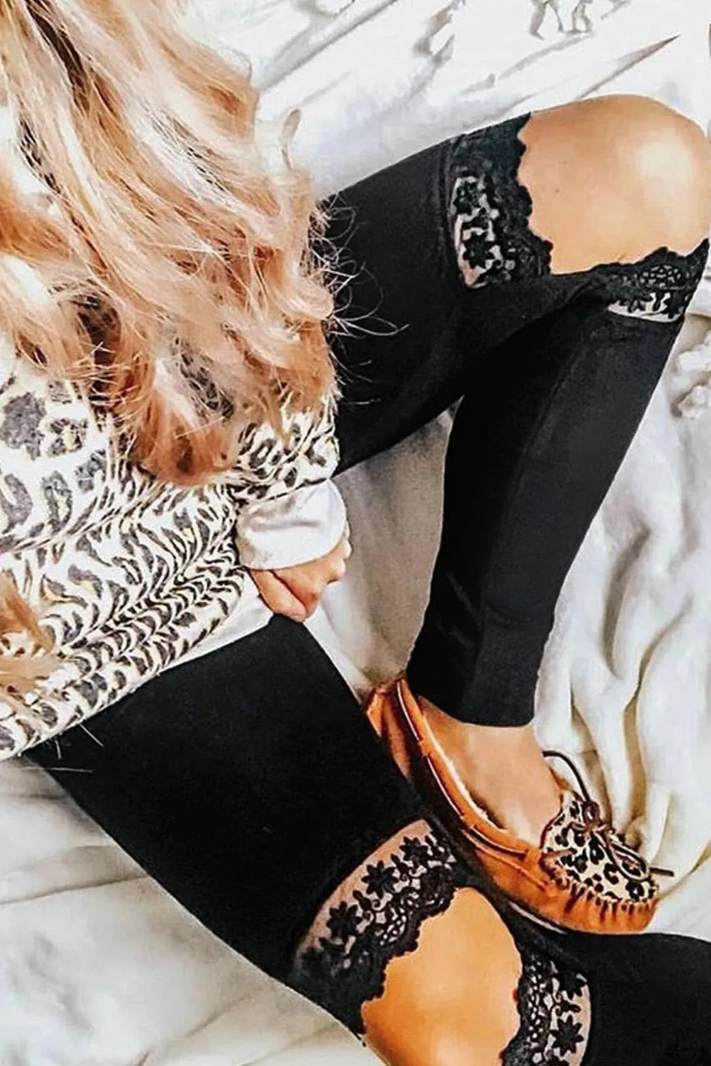 Black Hollow Out Skinny Slim Leggings