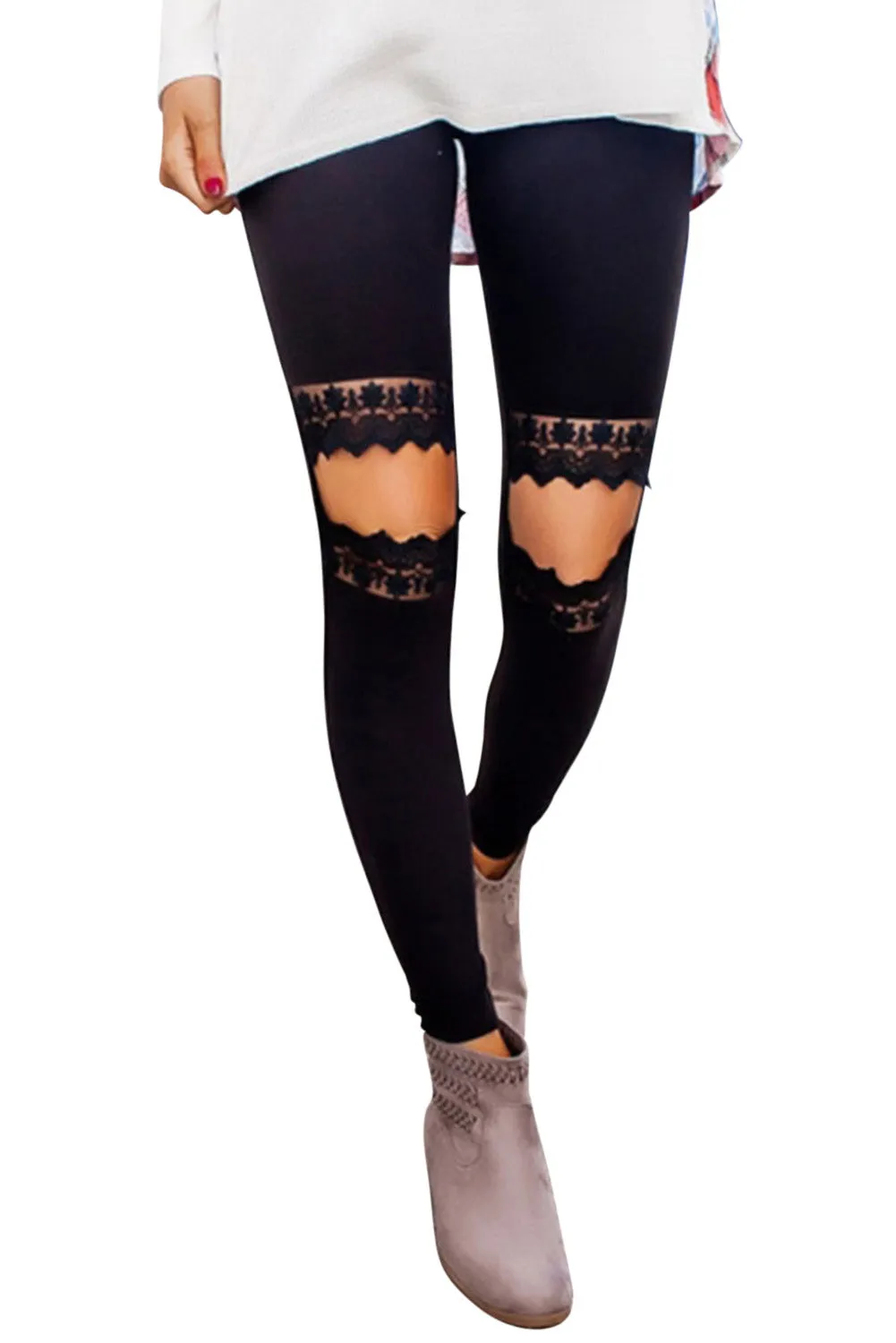 Black Hollow Out Skinny Slim Leggings
