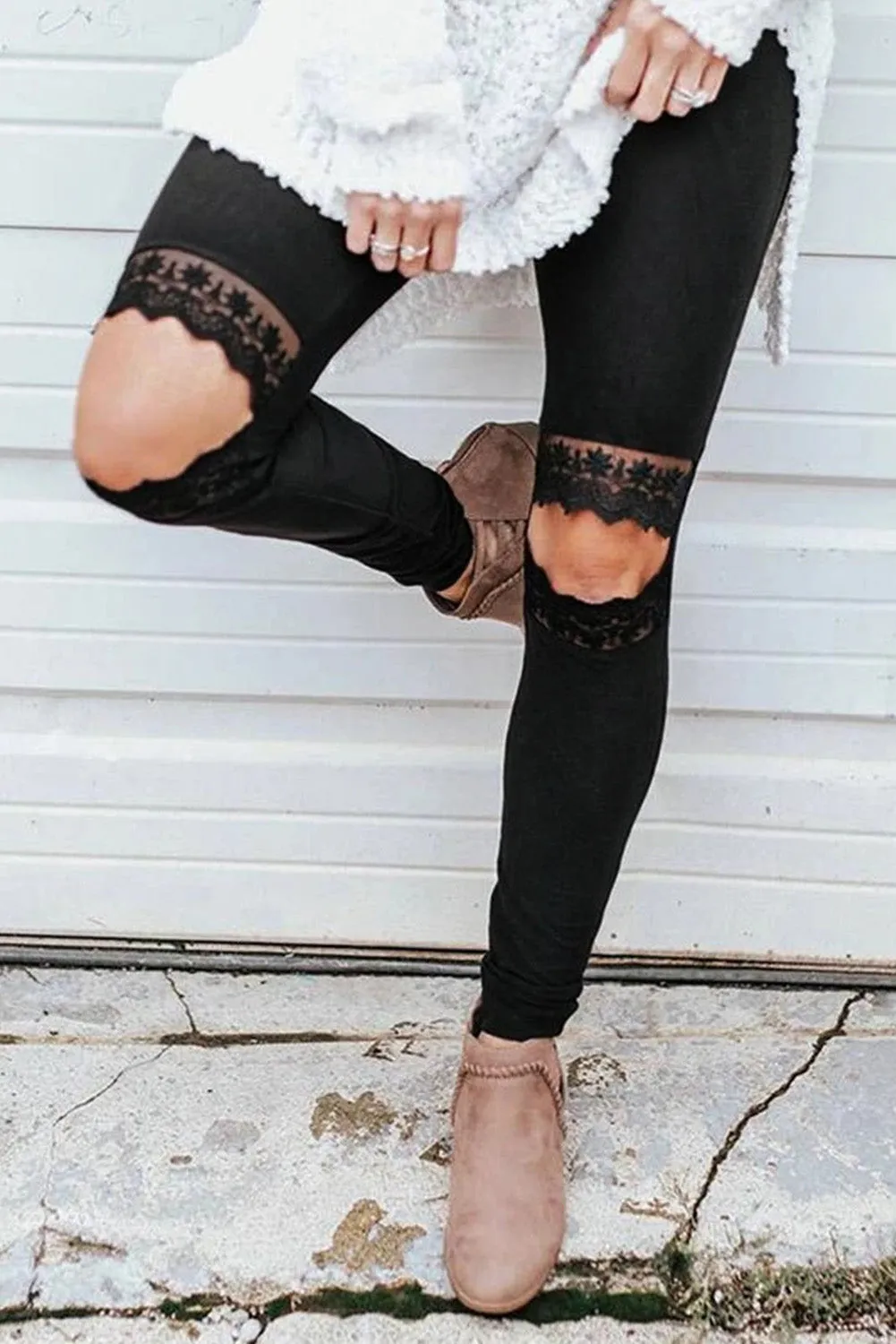 Black Hollow Out Skinny Slim Leggings