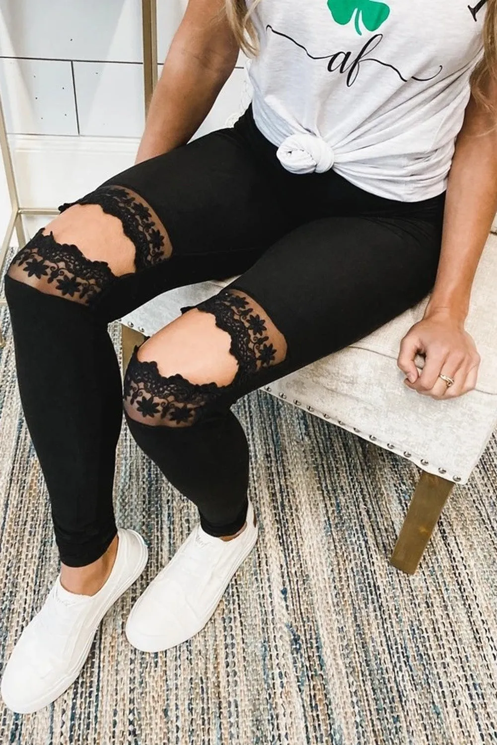 Black Hollow Out Skinny Slim Leggings