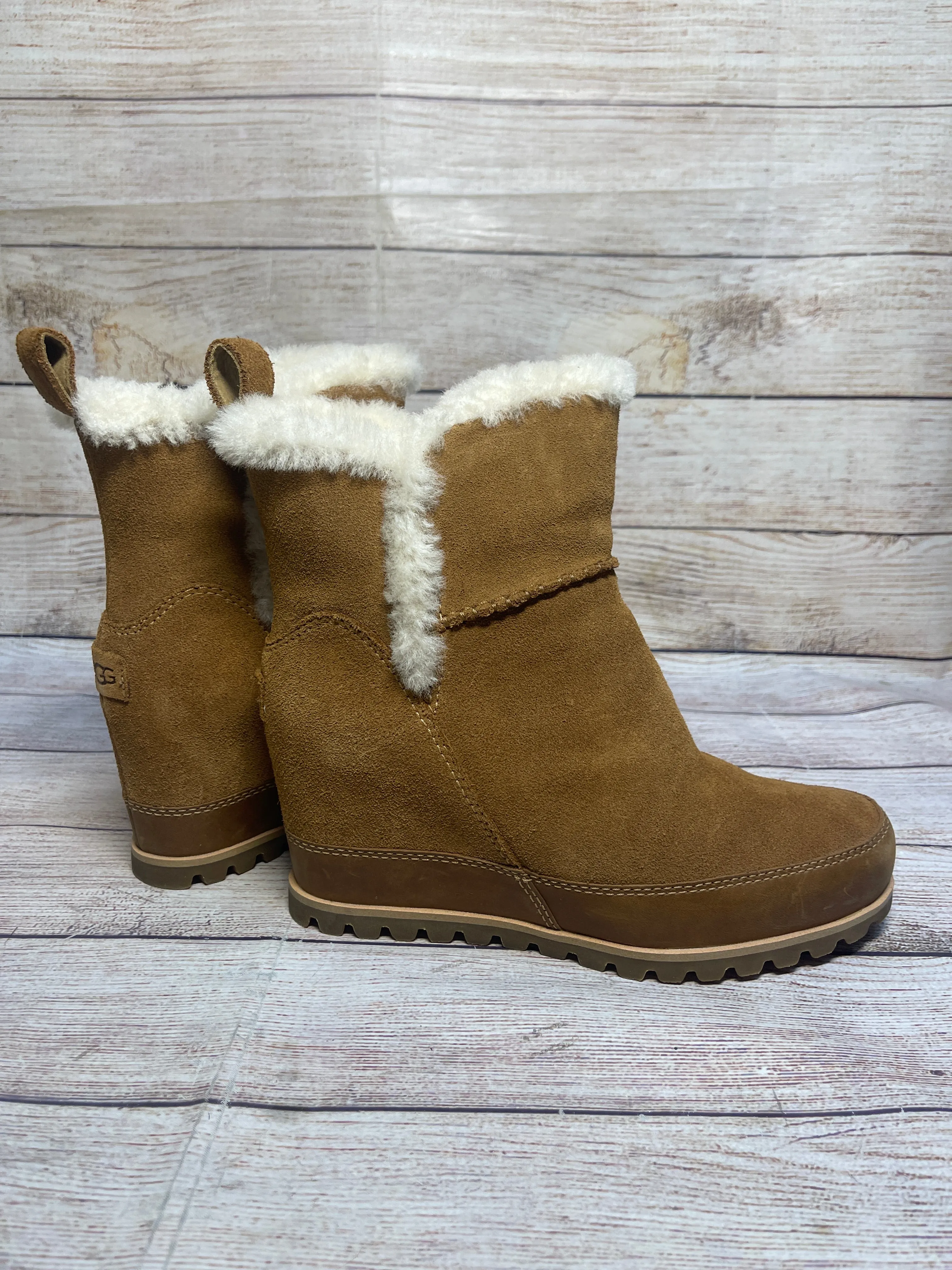 Boots Ankle Heels By Ugg In Tan, Size: 8