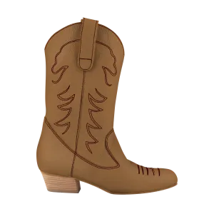 Dance Naturals 008 Pulcinella Tan Leather Social Dance Country Boot with Rounded Toe and Embroidery