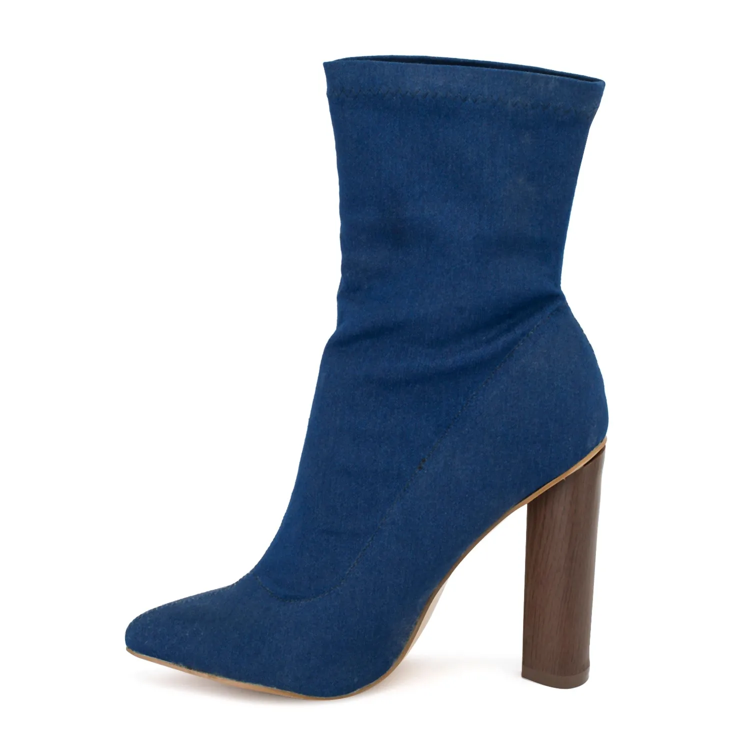 Denim Round Heel Ankle Boots