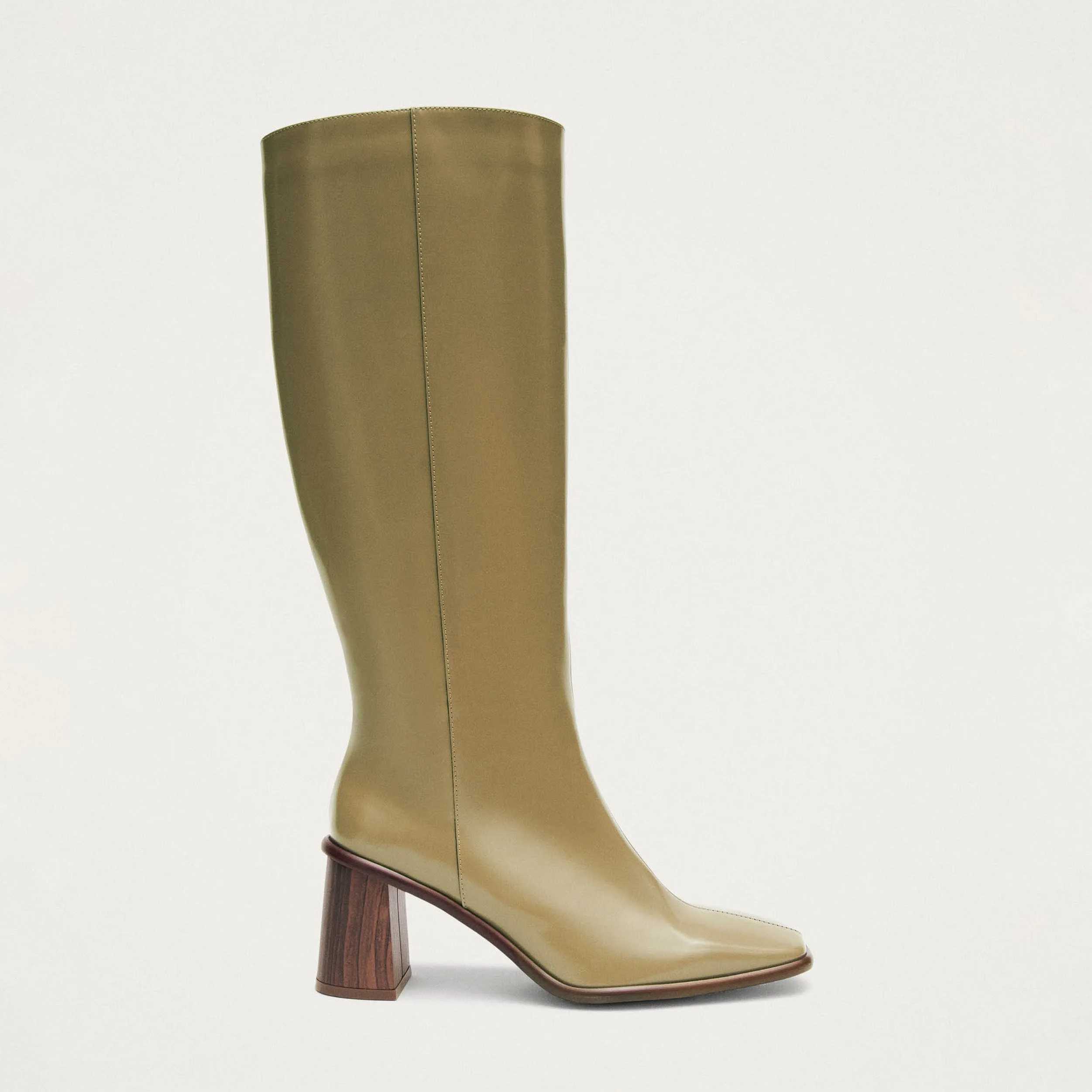 East Sleek Khaki Leather Boots