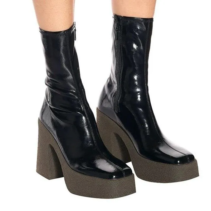 Elastic Leather Women Shoes Ankle Boots