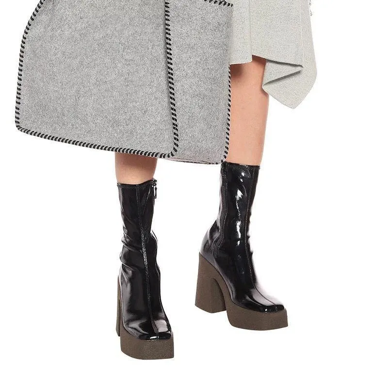 Elastic Leather Women Shoes Ankle Boots