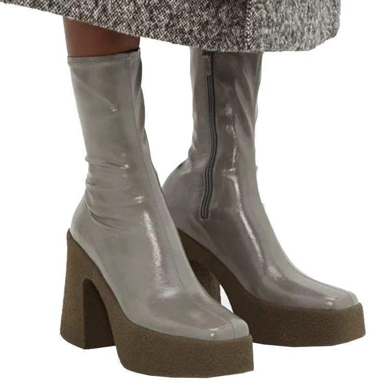 Elastic Leather Women Shoes Ankle Boots