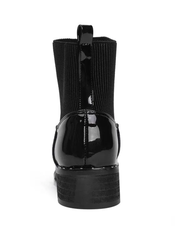 Fashion Low Heel Rivets Splicing Ankle Boots