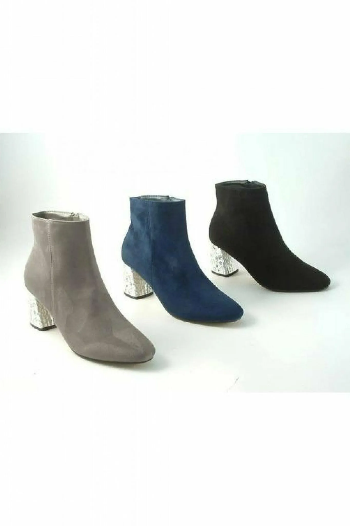 Glitz Shoes Celine Navy Sabatine Glitter Heel Suede Ankle Boot