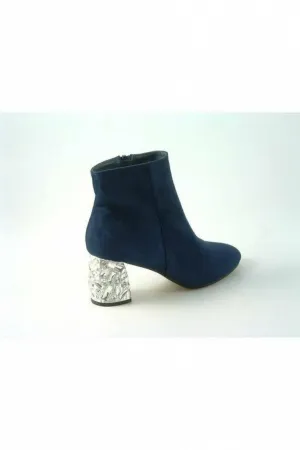 Glitz Shoes Celine Navy Sabatine Glitter Heel Suede Ankle Boot