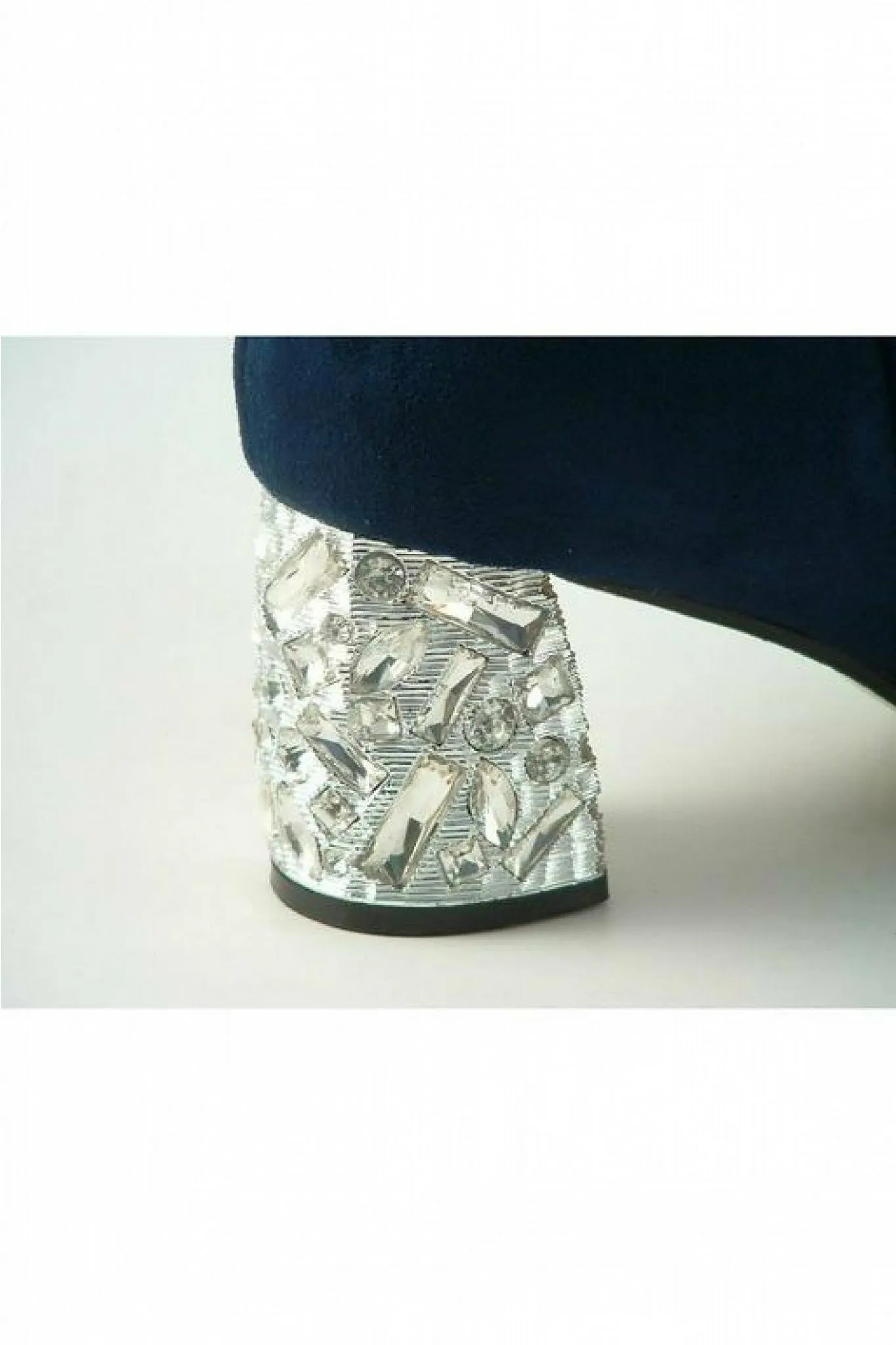 Glitz Shoes Celine Navy Sabatine Glitter Heel Suede Ankle Boot
