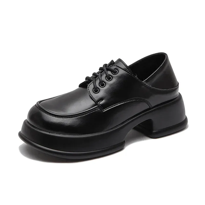 Hnzxzm The New Leather Leather Lace British Style Small Leather Shoes Loose Cake Thick Head Shoes Thick Bottom Single Shoes