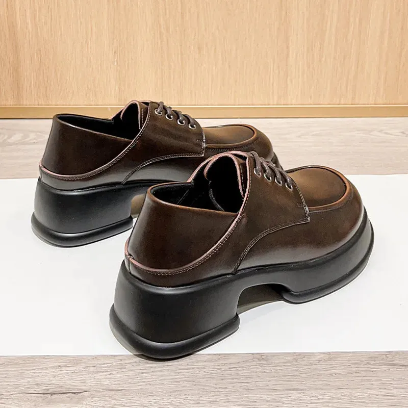 Hnzxzm The New Leather Leather Lace British Style Small Leather Shoes Loose Cake Thick Head Shoes Thick Bottom Single Shoes