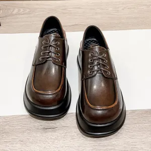 Hnzxzm The New Leather Leather Lace British Style Small Leather Shoes Loose Cake Thick Head Shoes Thick Bottom Single Shoes