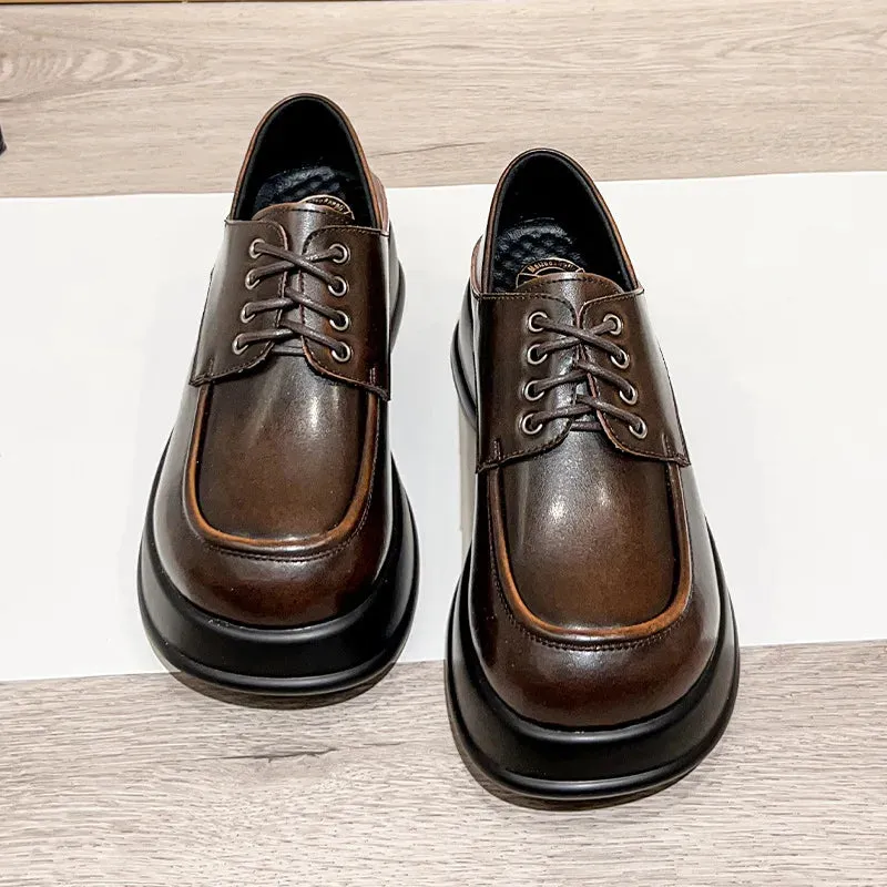 Hnzxzm The New Leather Leather Lace British Style Small Leather Shoes Loose Cake Thick Head Shoes Thick Bottom Single Shoes