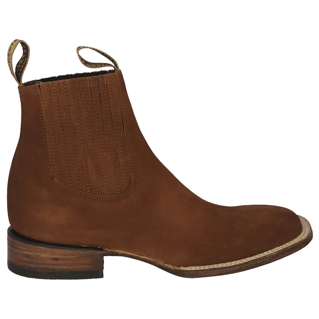 Mens Cognac Chelsea Nubuck Leather Boots - Square Toe