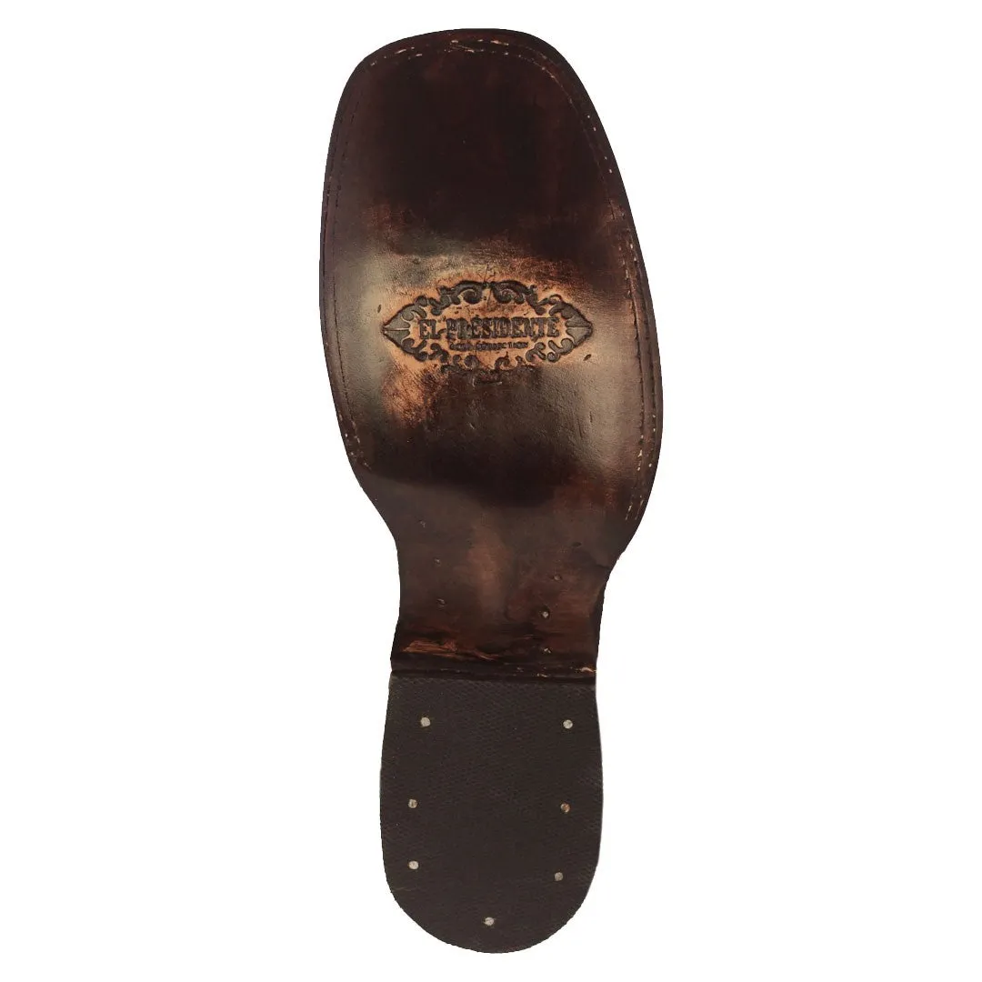 Mens Cognac Chelsea Nubuck Leather Boots - Square Toe