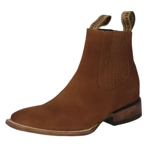 Mens Cognac Chelsea Nubuck Leather Boots - Square Toe