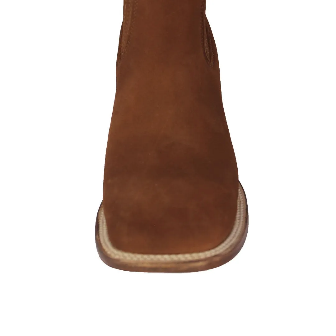 Mens Cognac Chelsea Nubuck Leather Boots - Square Toe