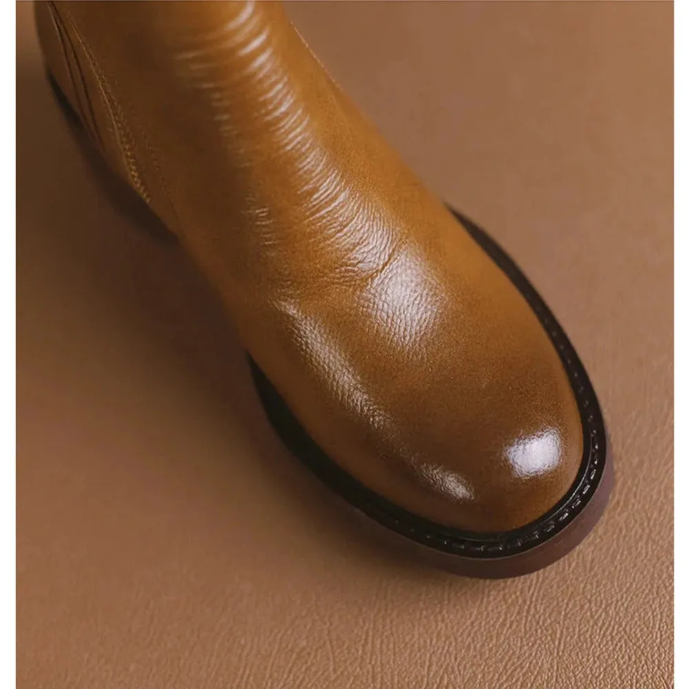 Merendy Luxue Retro Brown Leather Ankle BOOTS