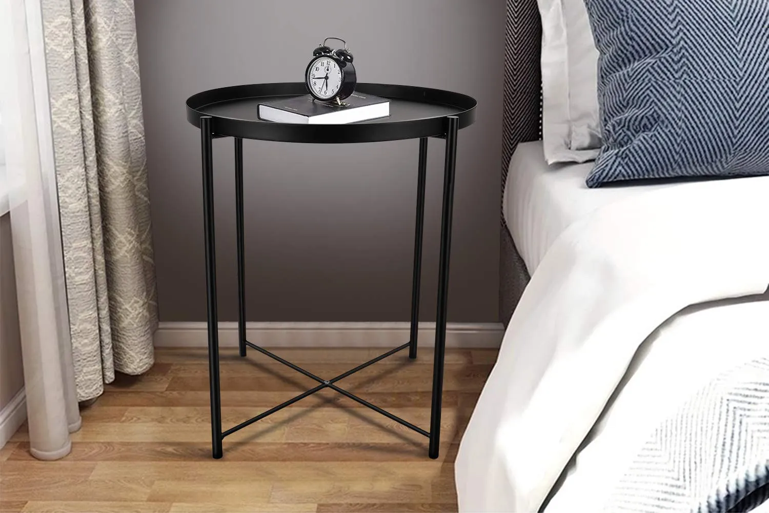 Minimalist Metal Round Tray Side Table-Black