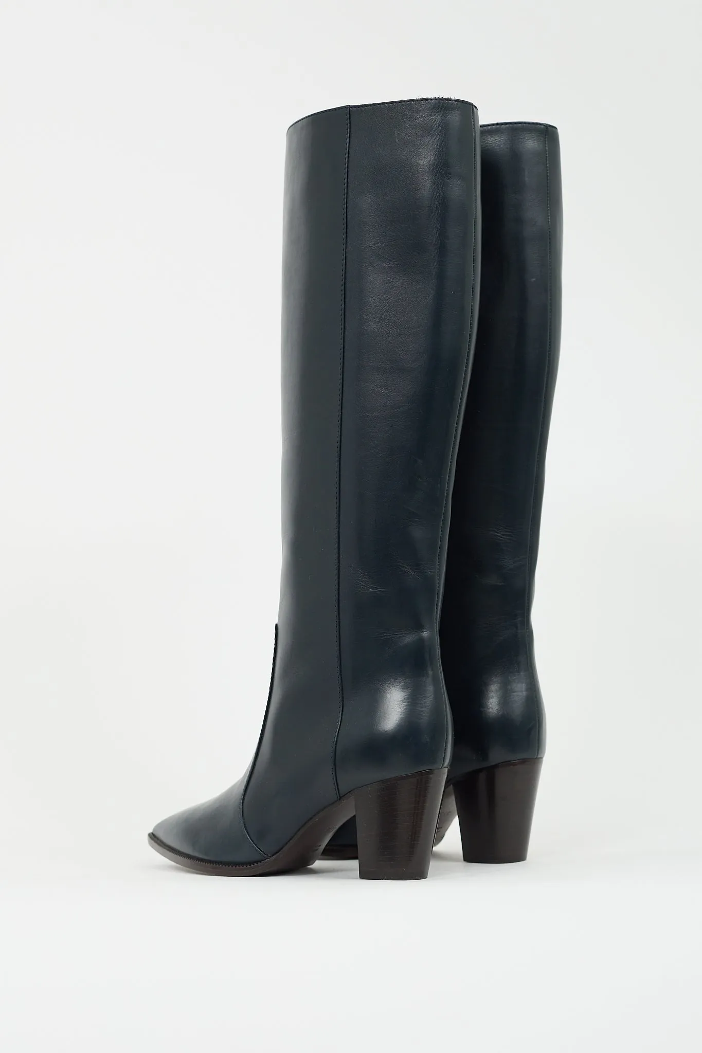 Navy Leather Knee High Boot