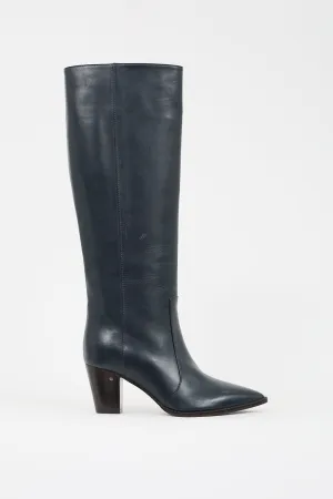 Navy Leather Knee High Boot