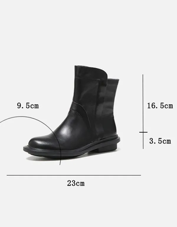 OBIONO Round Head Leather Chelsea Short Boots