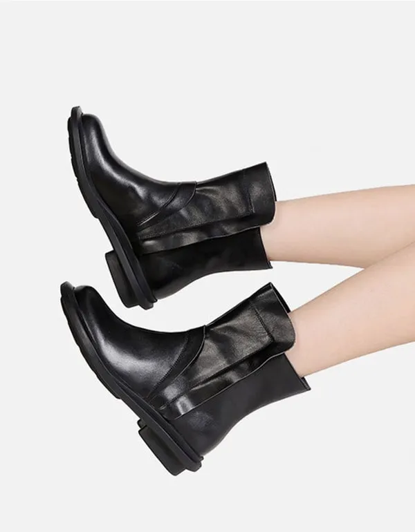OBIONO Round Head Leather Chelsea Short Boots