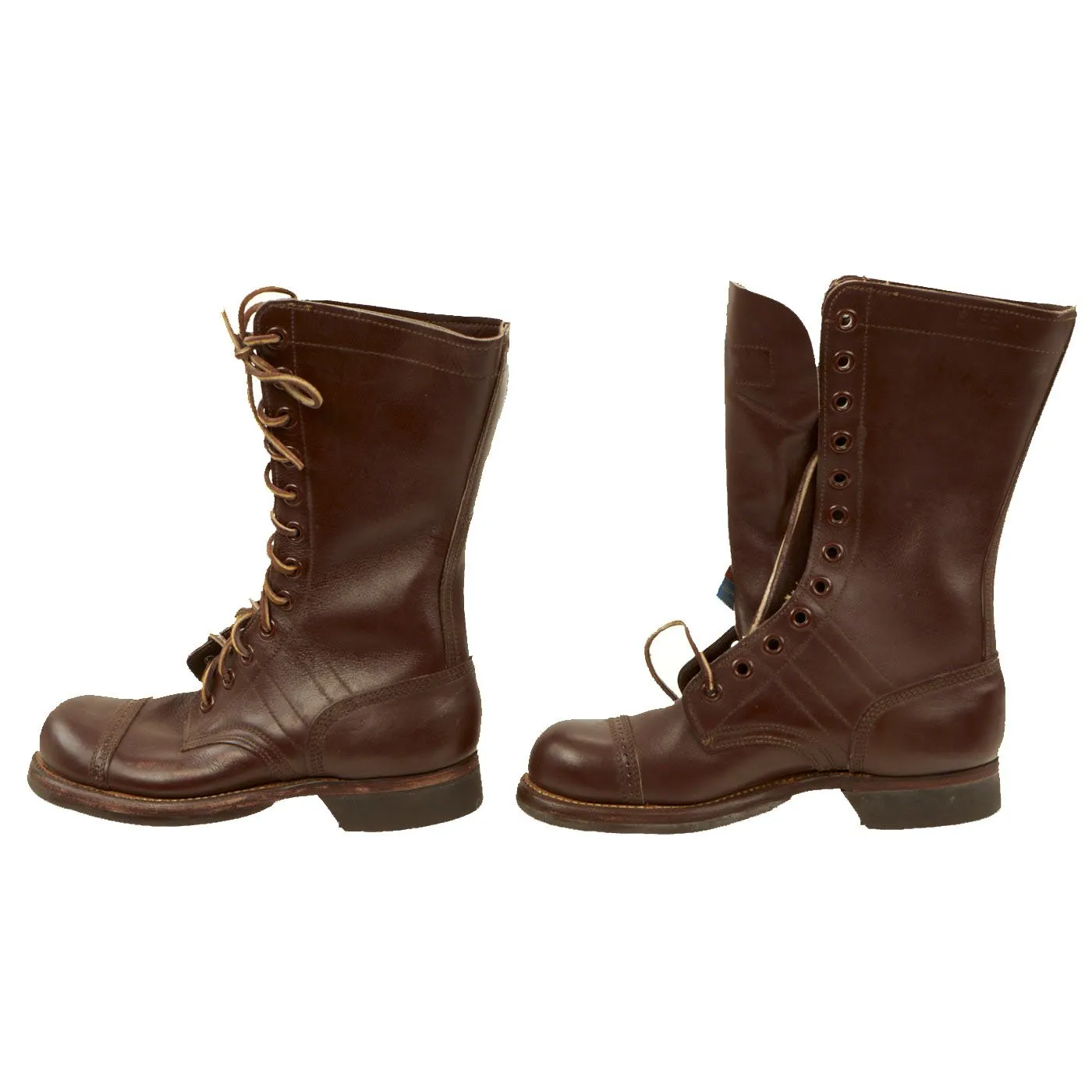 Original U.S. WWII Airborne Paratrooper Brown Leather Jump Boots by Herman in Size 6 - New Old Stock
