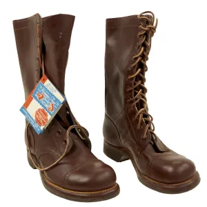 Original U.S. WWII Airborne Paratrooper Brown Leather Jump Boots by Herman in Size 6 - New Old Stock