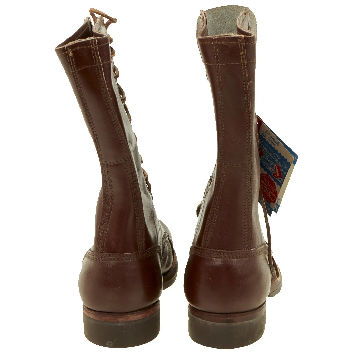 Original U.S. WWII Airborne Paratrooper Brown Leather Jump Boots by Herman in Size 6 - New Old Stock