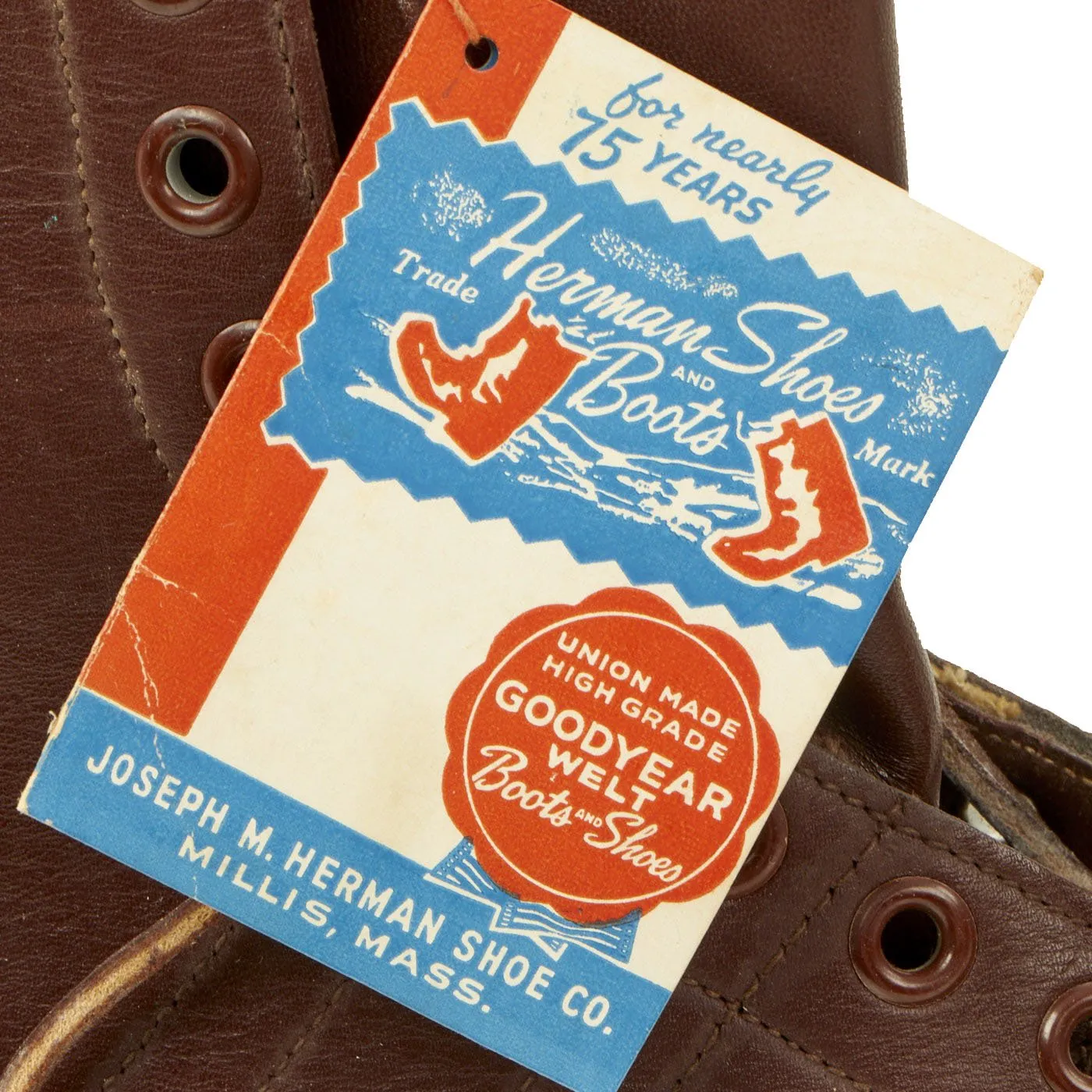 Original U.S. WWII Airborne Paratrooper Brown Leather Jump Boots by Herman in Size 6 - New Old Stock