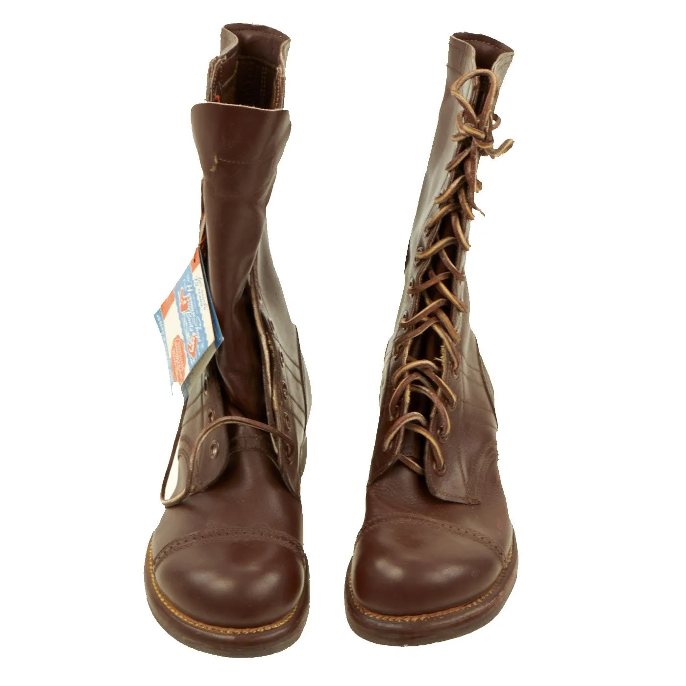 Original U.S. WWII Airborne Paratrooper Brown Leather Jump Boots by Herman in Size 6 - New Old Stock