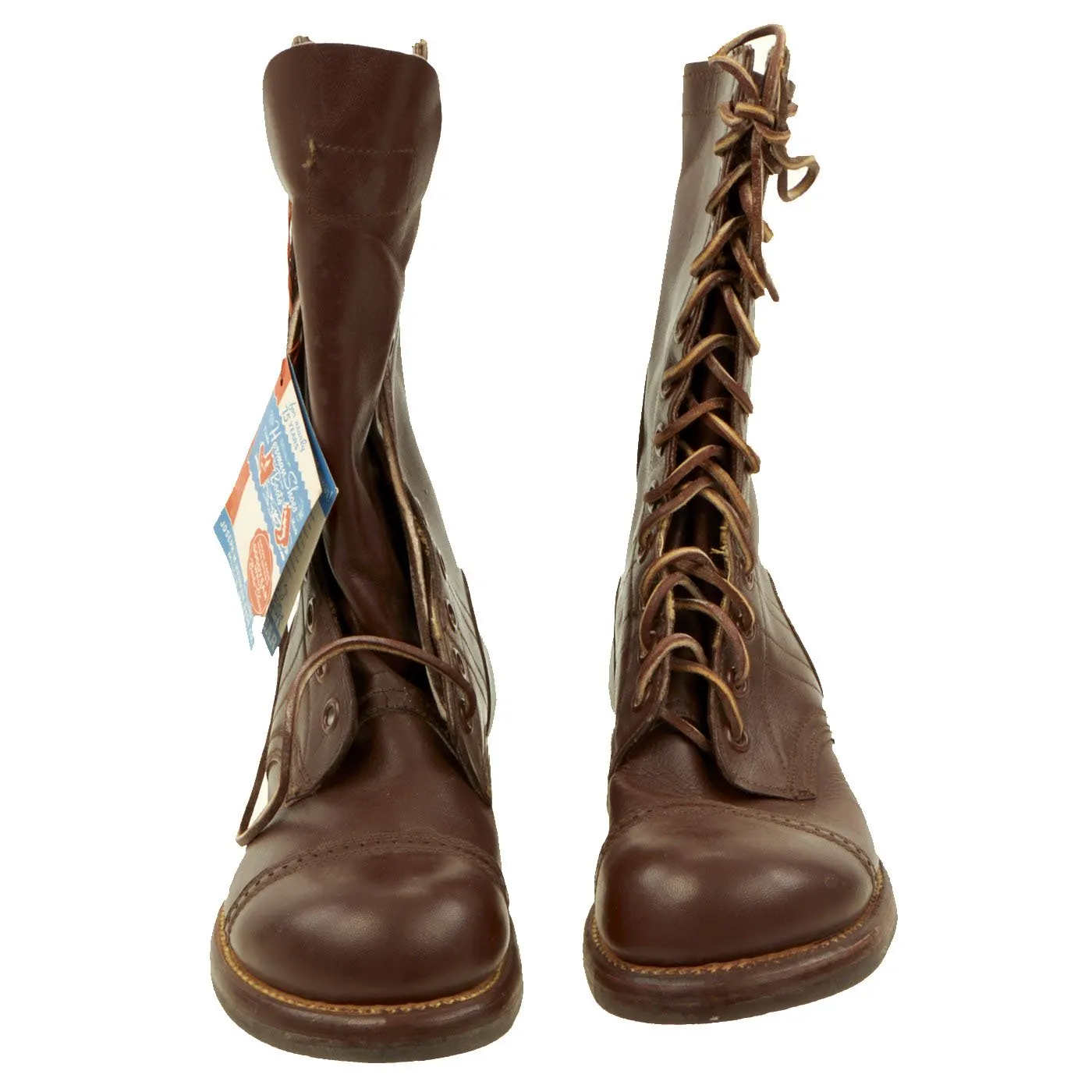 Original U.S. WWII Airborne Paratrooper Brown Leather Jump Boots by Herman in Size 6 - New Old Stock