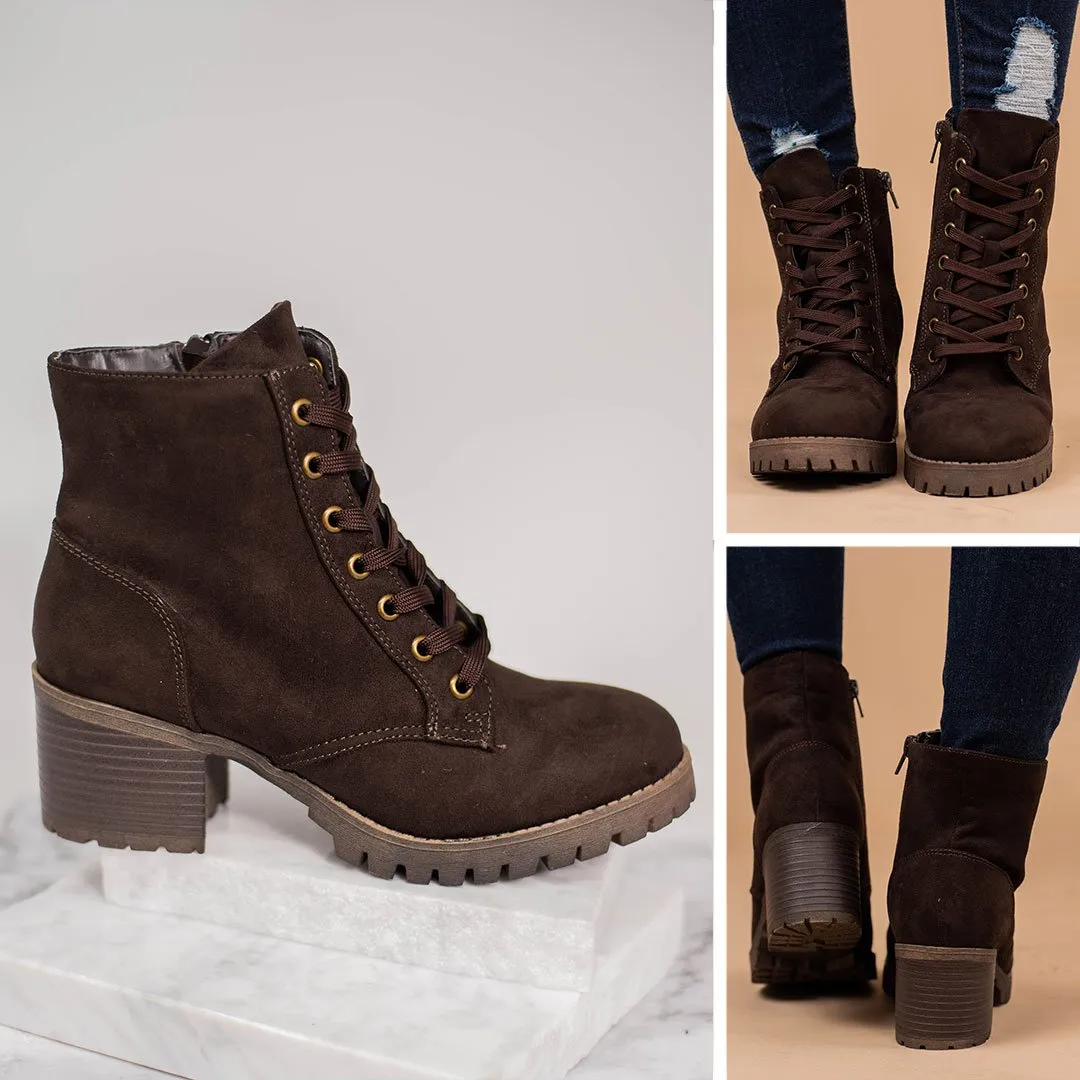 Out Of My Way Dark Brown Combat Booties