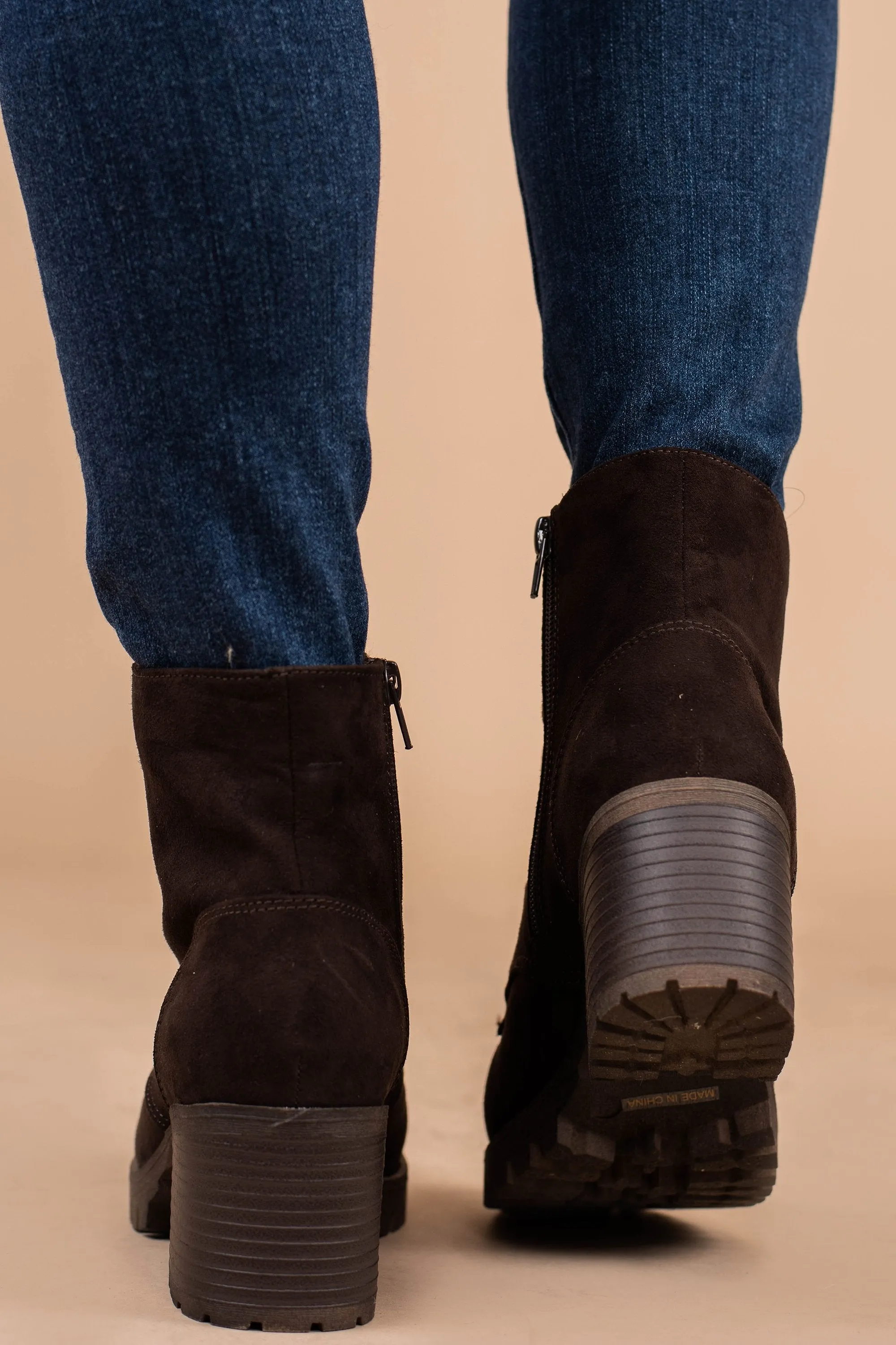 Out Of My Way Dark Brown Combat Booties