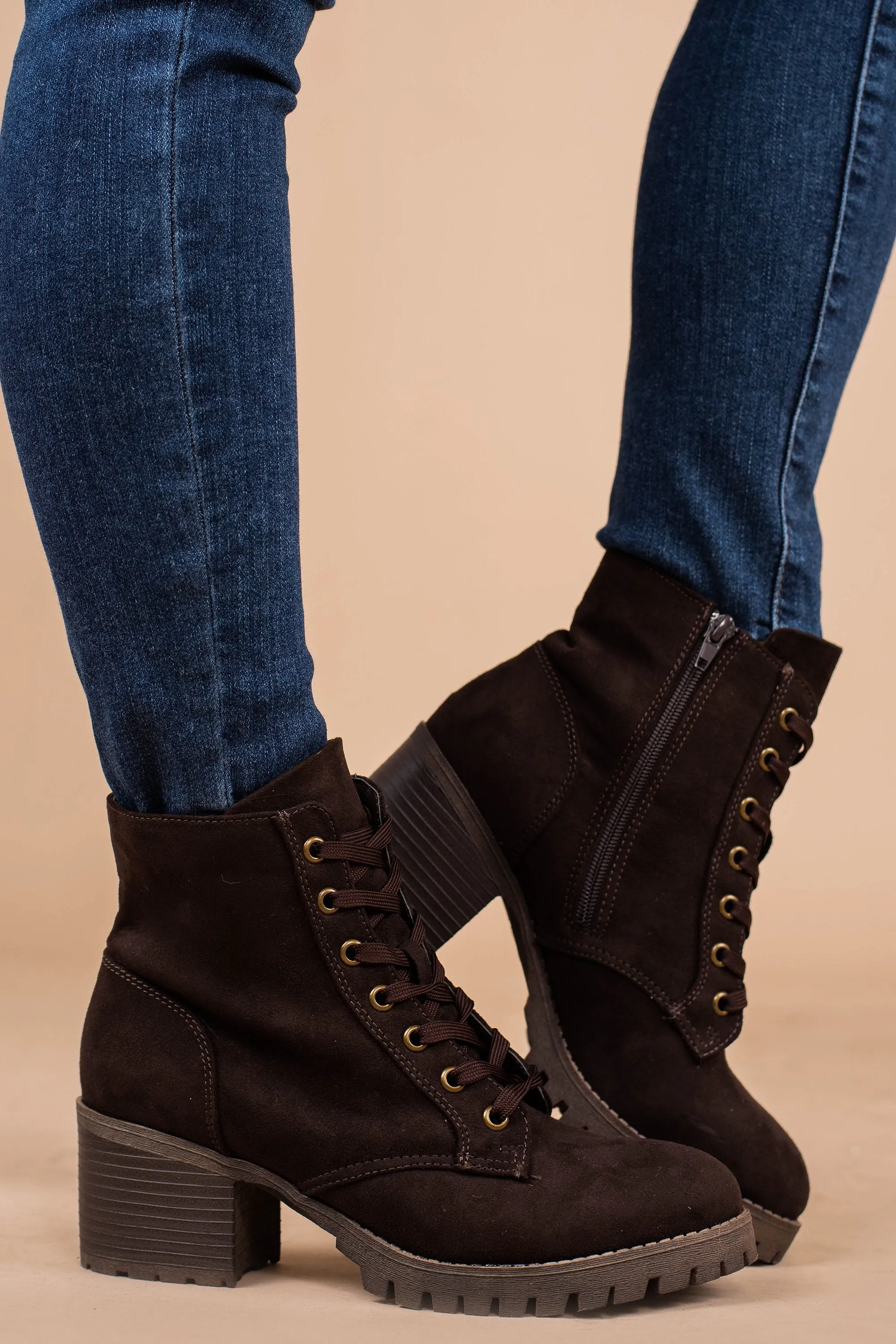 Out Of My Way Dark Brown Combat Booties