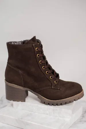 Out Of My Way Dark Brown Combat Booties