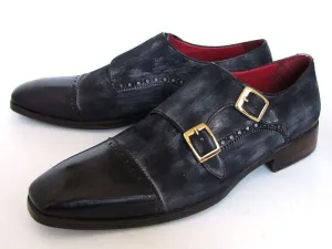 Paul Parkman Navy Suede Captoe Double Monkstraps