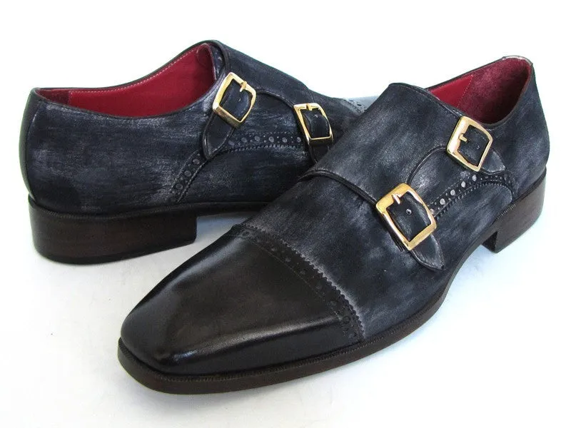 Paul Parkman Navy Suede Captoe Double Monkstraps